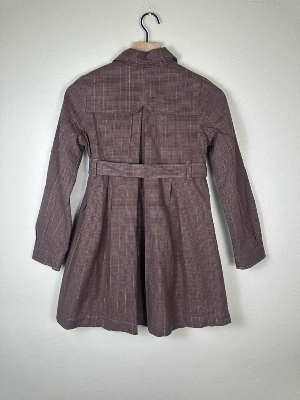 GAP Kids Girl Large Chic Old Money Plaid Brown Tie Waist Trench Coat - Picture 3 of 3